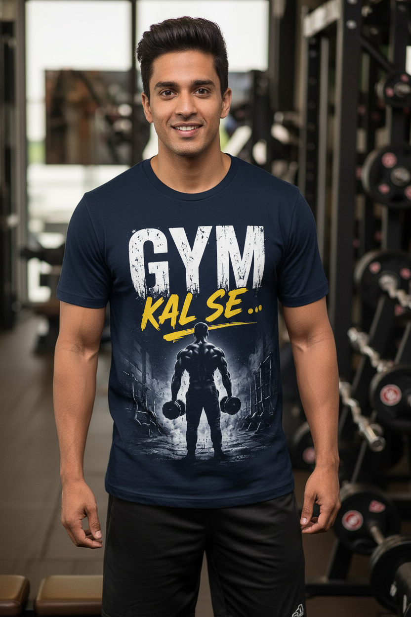 GYM Kal Se.. Printed T-Shirt | Relatable Graphic Tee for Men & Women