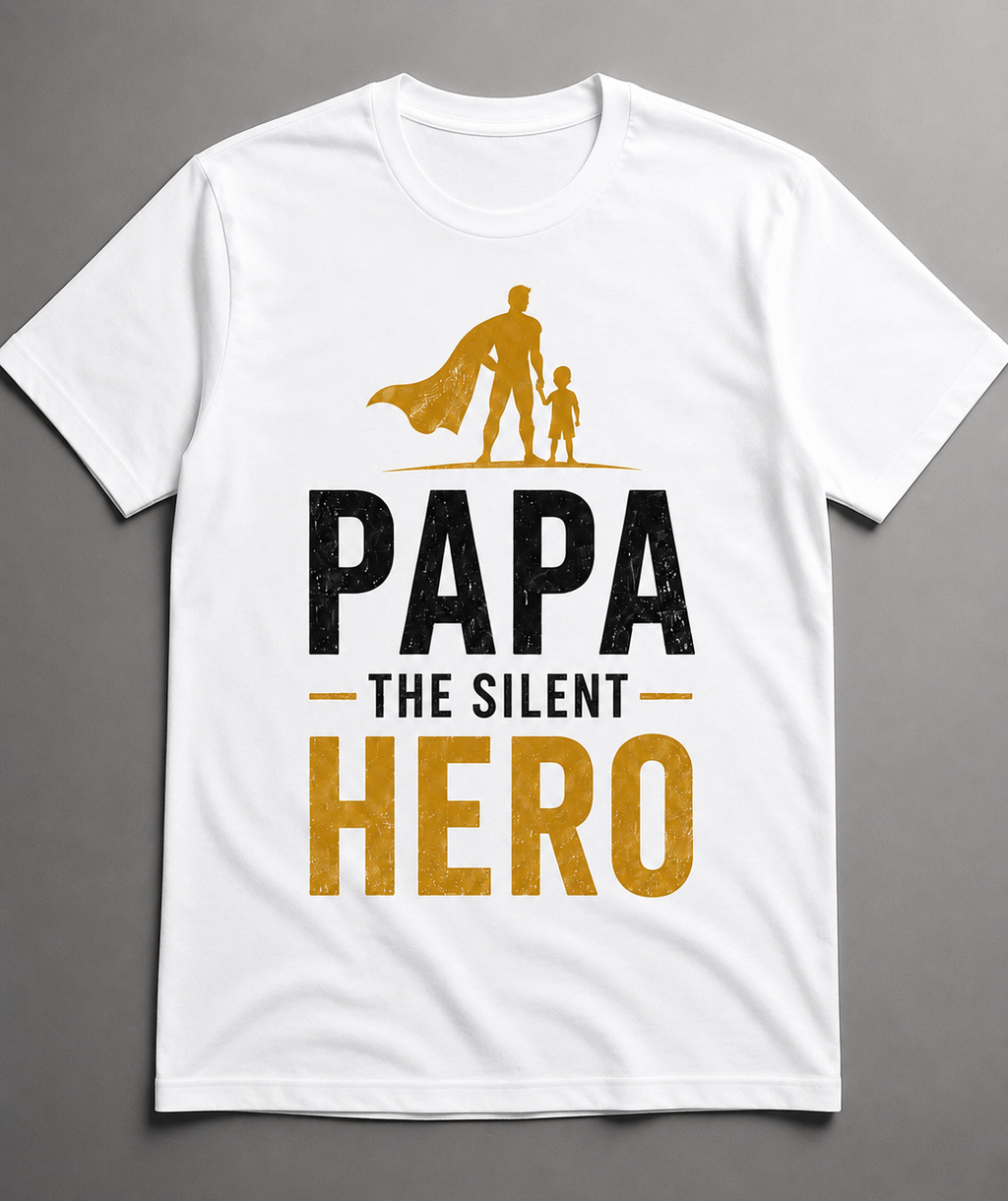 Papa The Silent Hero Printed T-Shirt | Family Emotion Graphic Tee for Men & Women