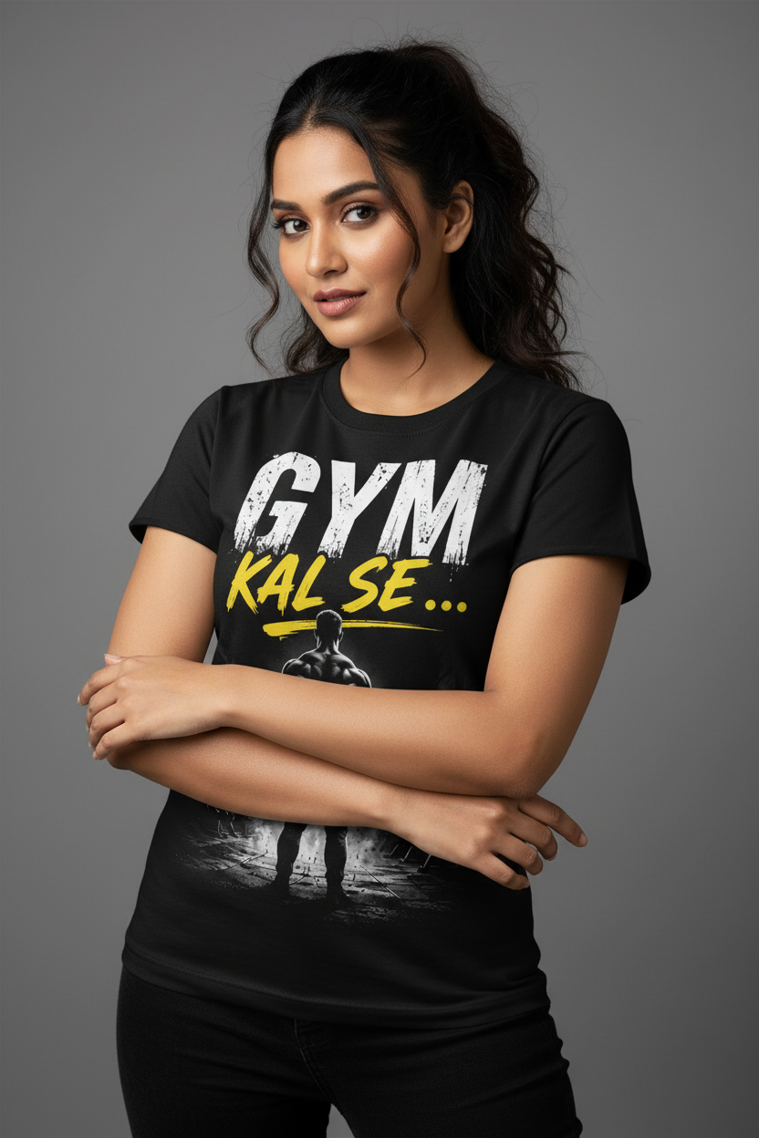 GYM Kal Se.. Printed T-Shirt | Relatable Graphic Tee for Men & Women