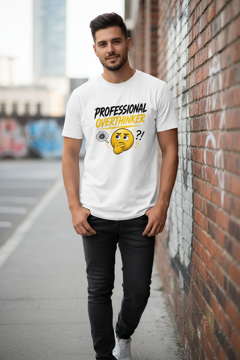 Professional Overthinker Printed T-Shirt | Relatable Graphic Tee for Men & Women