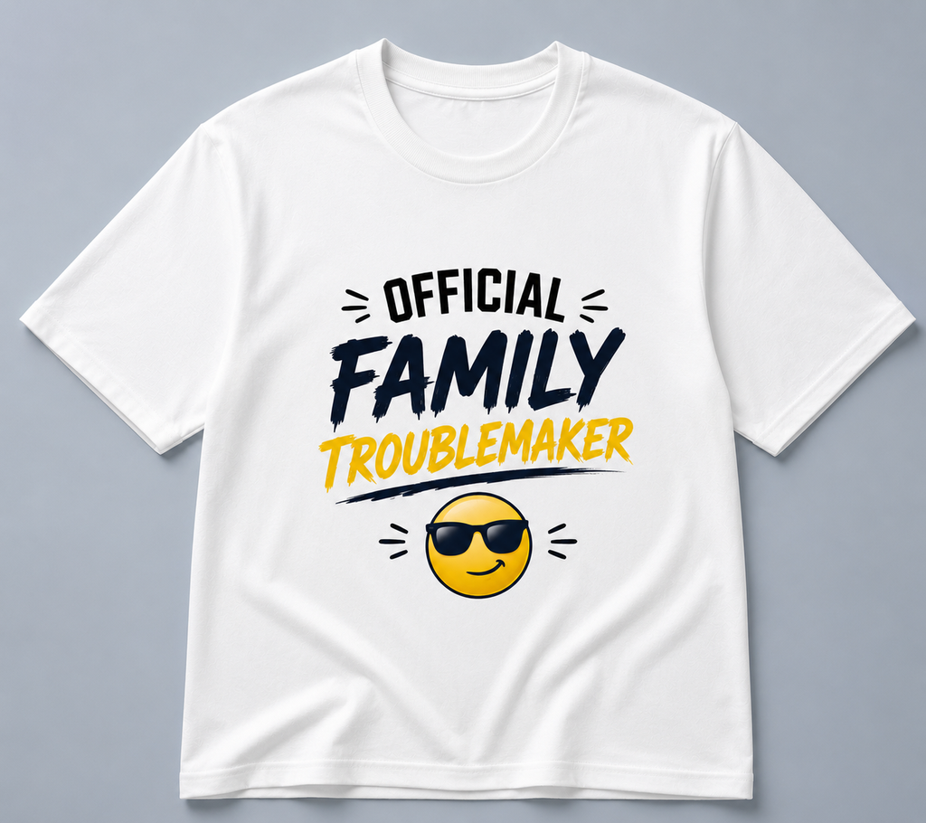 Official Family Troublemaker... Printed T-Shirt | Relatable Graphic Tee for Men & Women