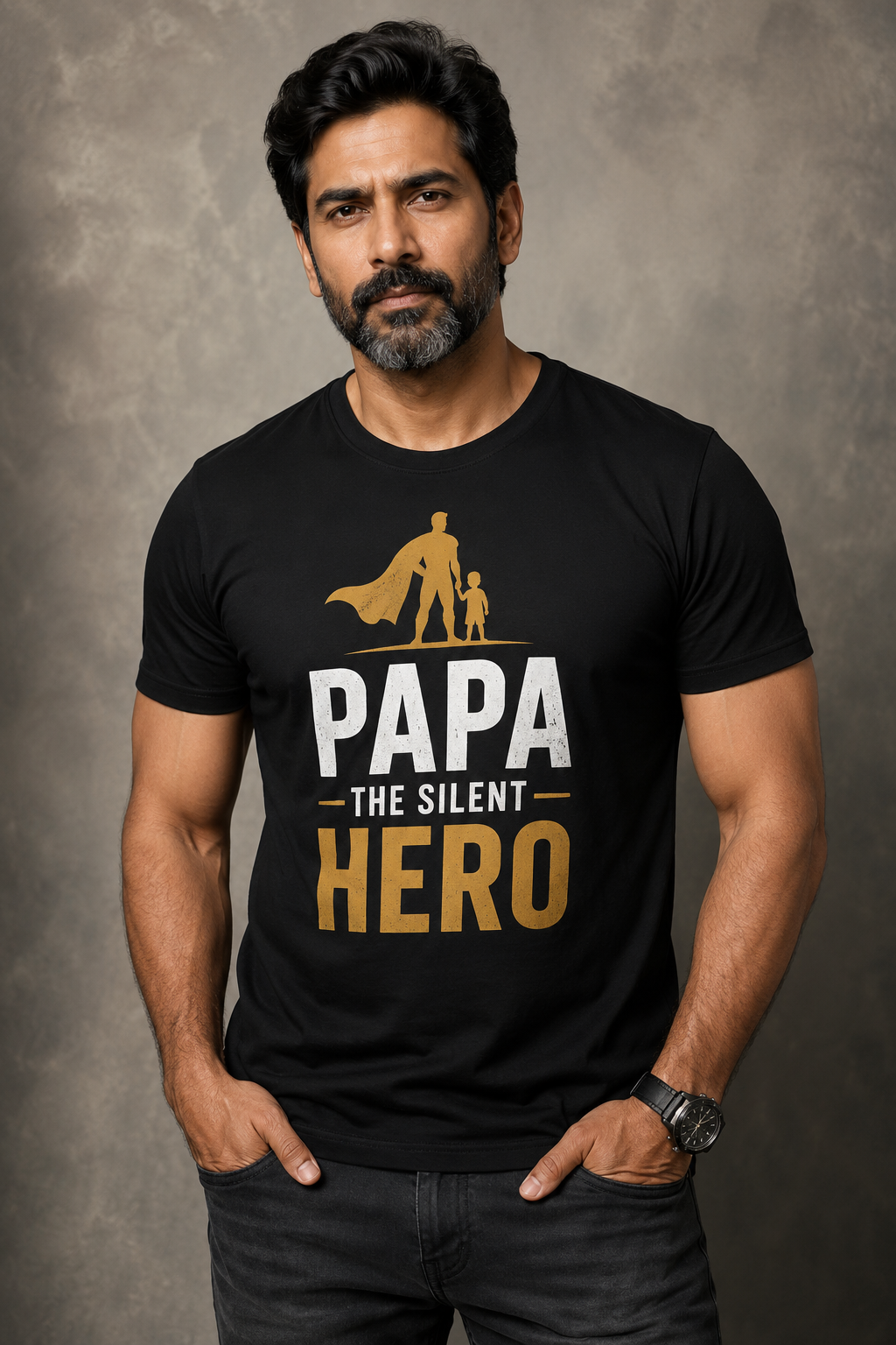 Papa The Silent Hero Printed T-Shirt | Family Emotion Graphic Tee for Men & Women